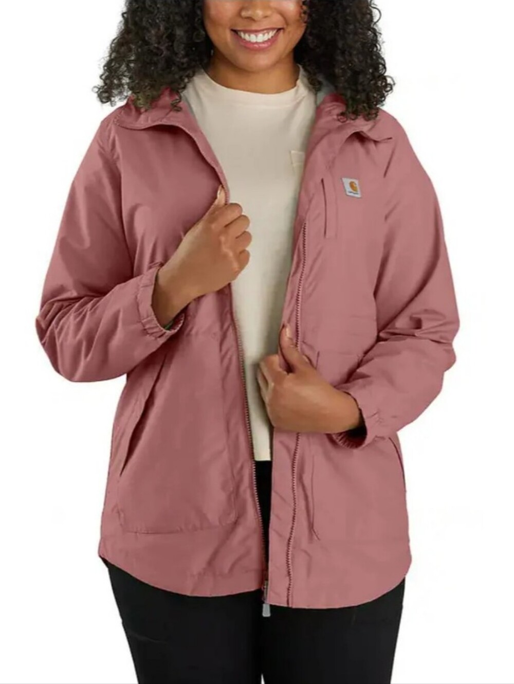 Carhartt Women's Rain Defender Hooded Lightweight Jacket Dusky Pink Size L